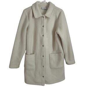 Denim + Company Button Front Jacket Ivory Fleece Long Sleeve Women Medium